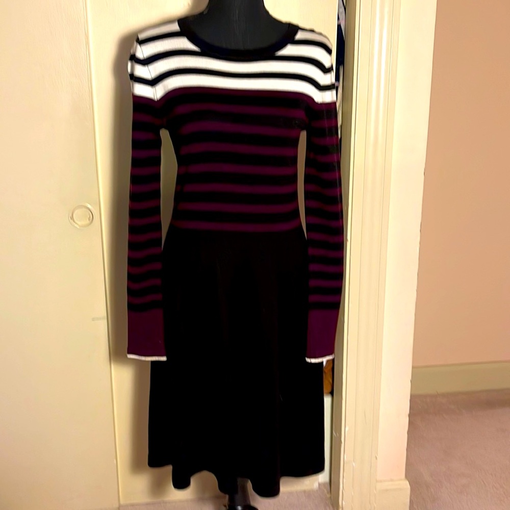 Striped dress that’s very comfortable and looks great with boots.